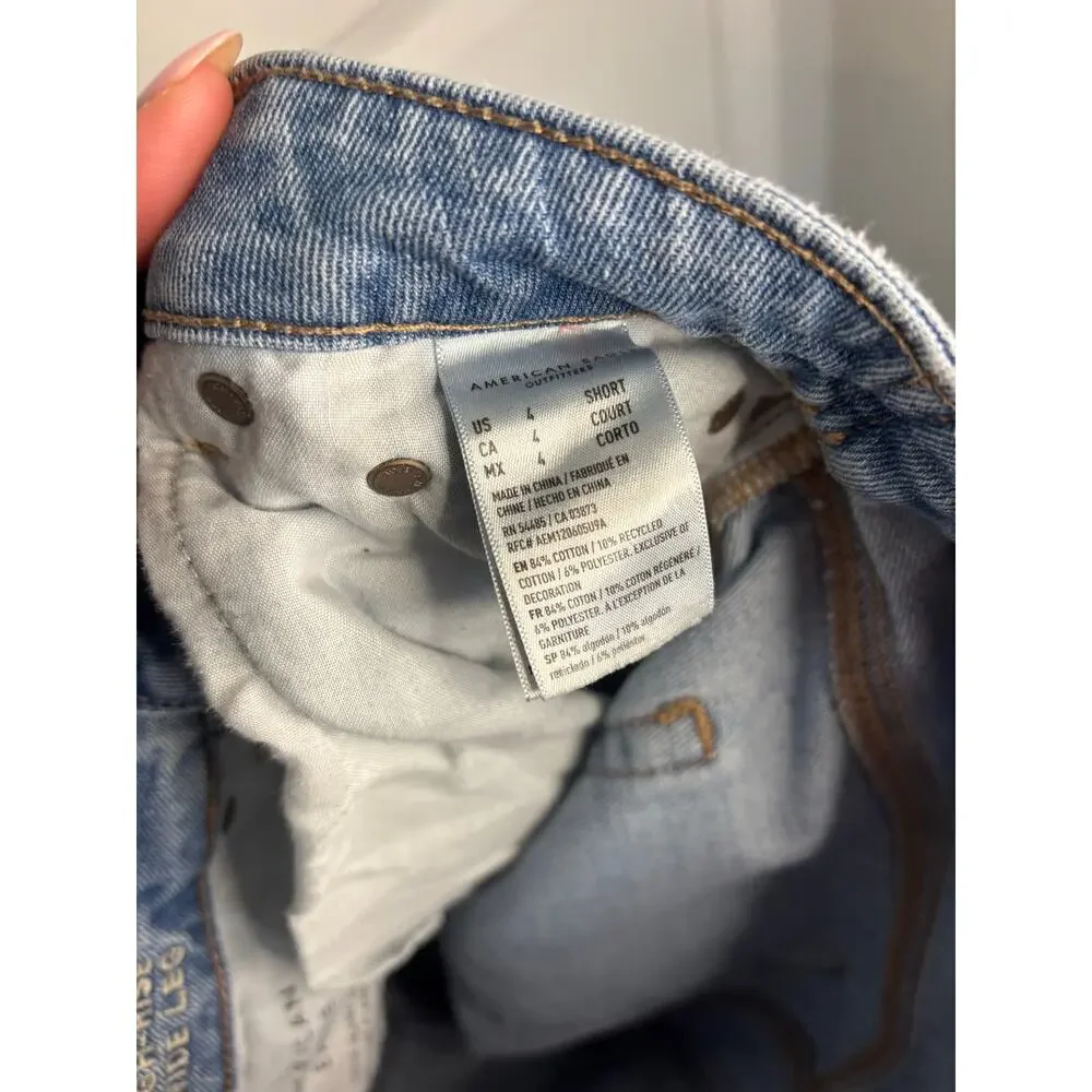 American Eagle Super High Rise Baggy Wide Leg Distressed Denim Jeans Sz 4